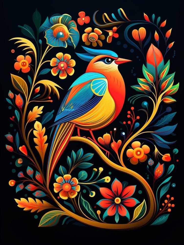 Folk Bird Illustration Cedar Waxwing 4