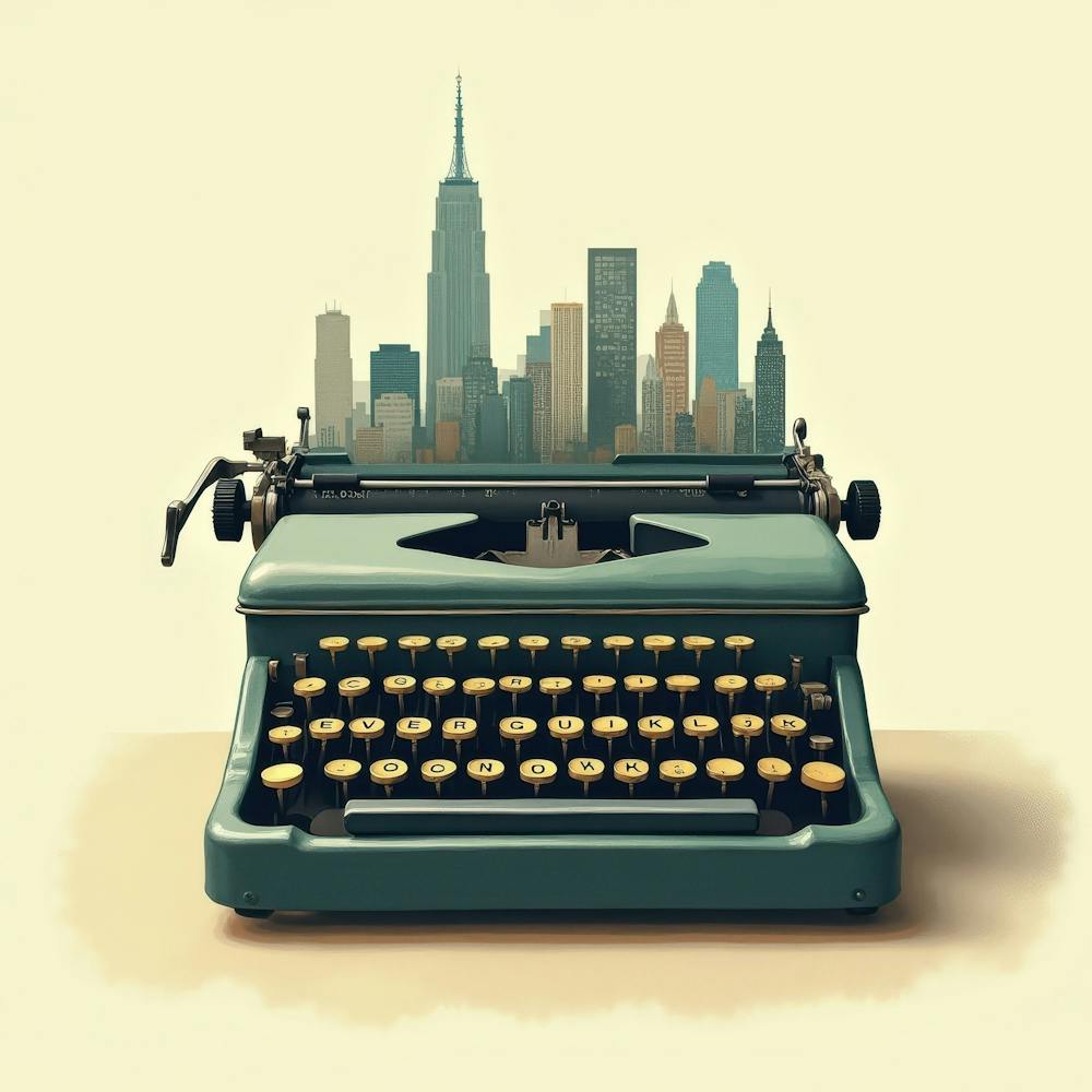 Typewriter With City Skyline