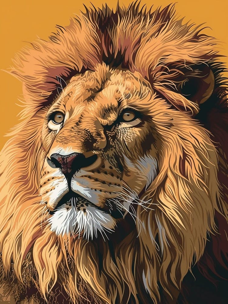 African Lion Portrait Close Up Illustration 2