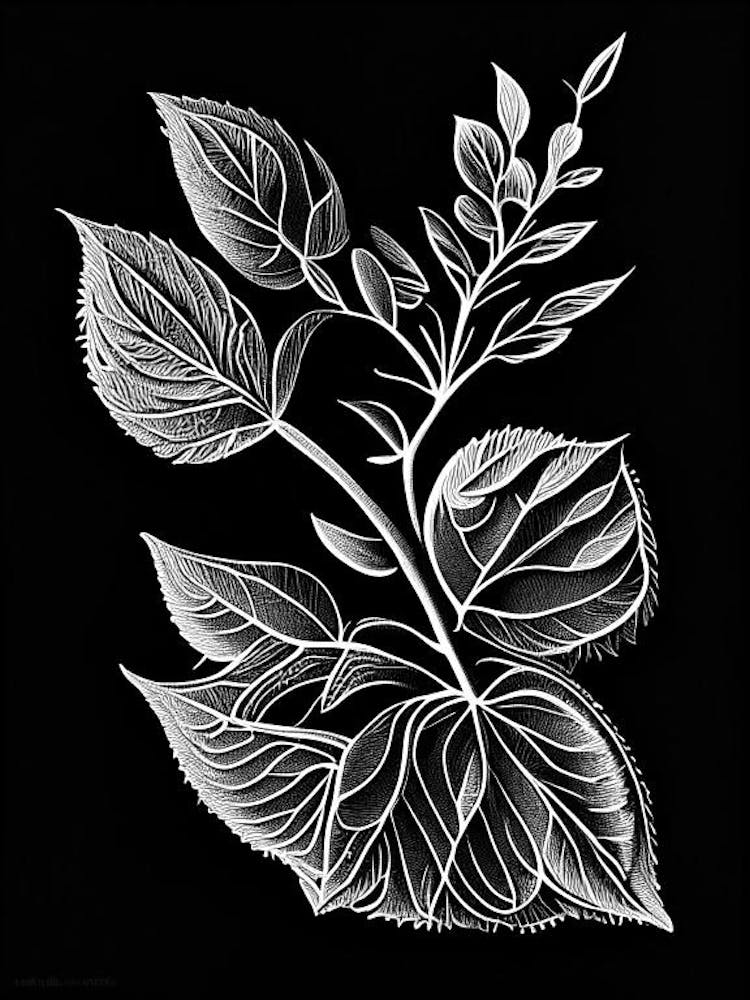 Oregano Leaf Linocut 5