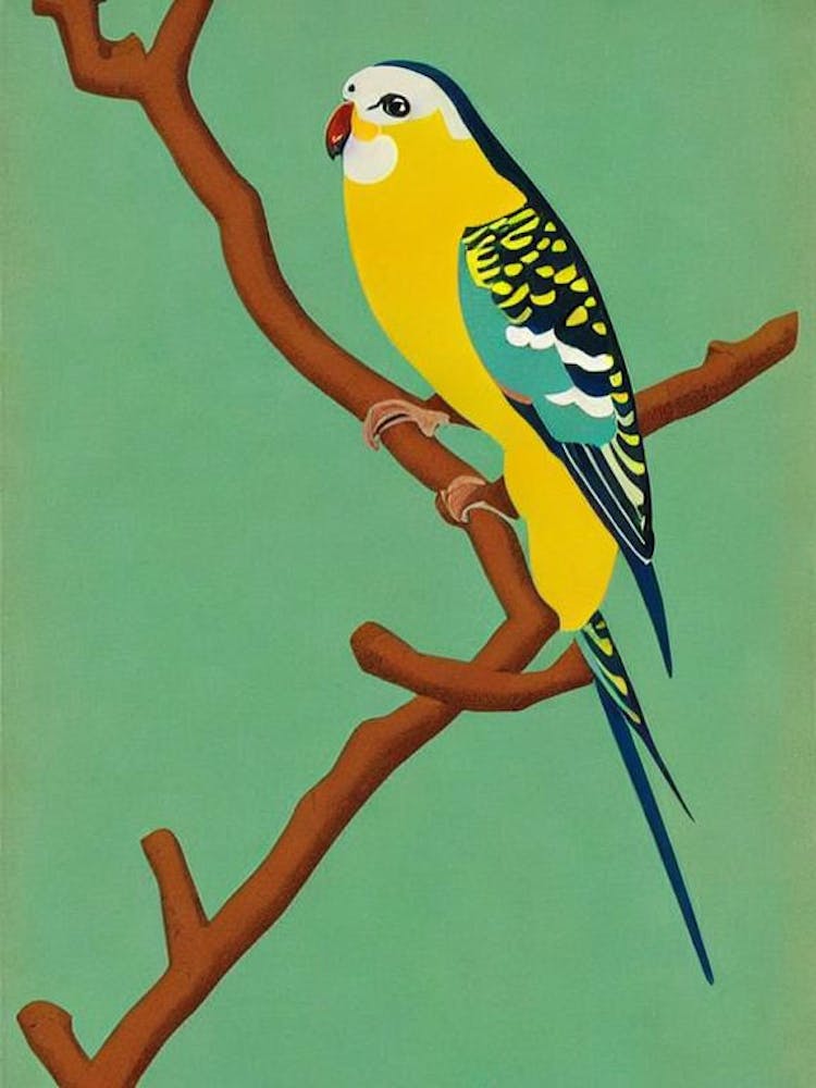 Wellensittich Mid-Century Illustration Vogel
