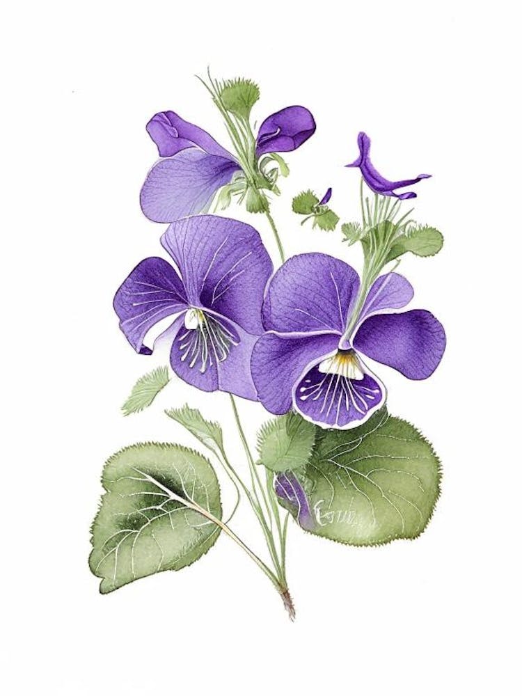 Violets Floral Quentin Blake Inspired Illustration 1 Flower