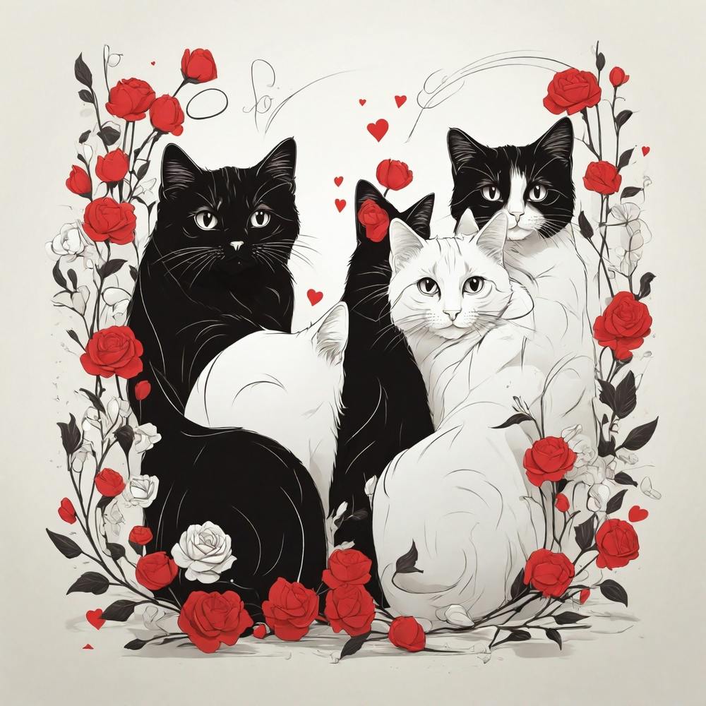 Black Cats With Roses