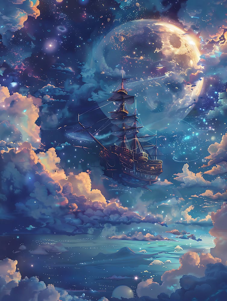 Fantasy Ship Floating in the Galaxy 6