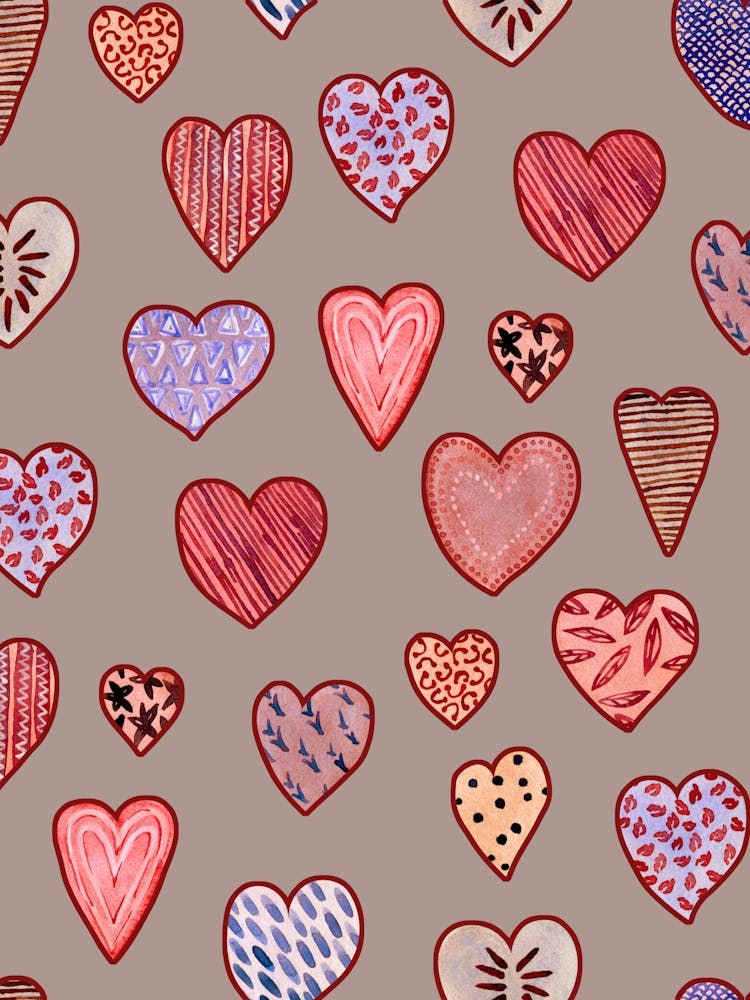 Watercolor Hearts Pattern