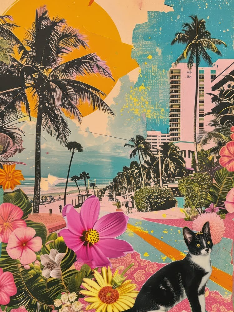 Miami Beach   Floral Retro Collage Style 1