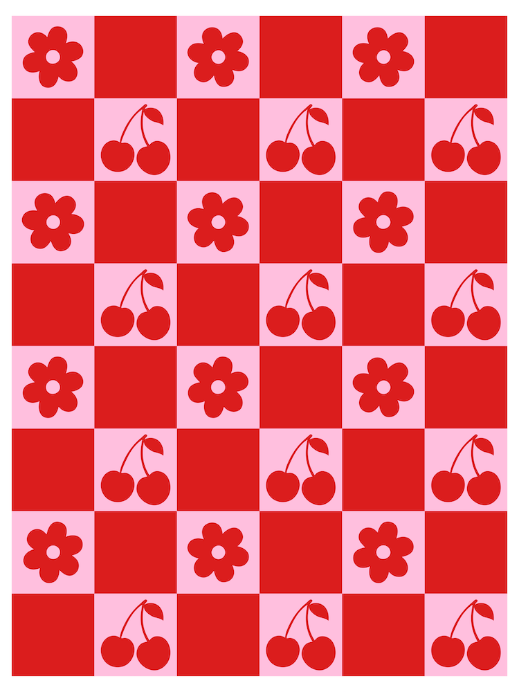 Cherry Flowers Pink and Red Checker
