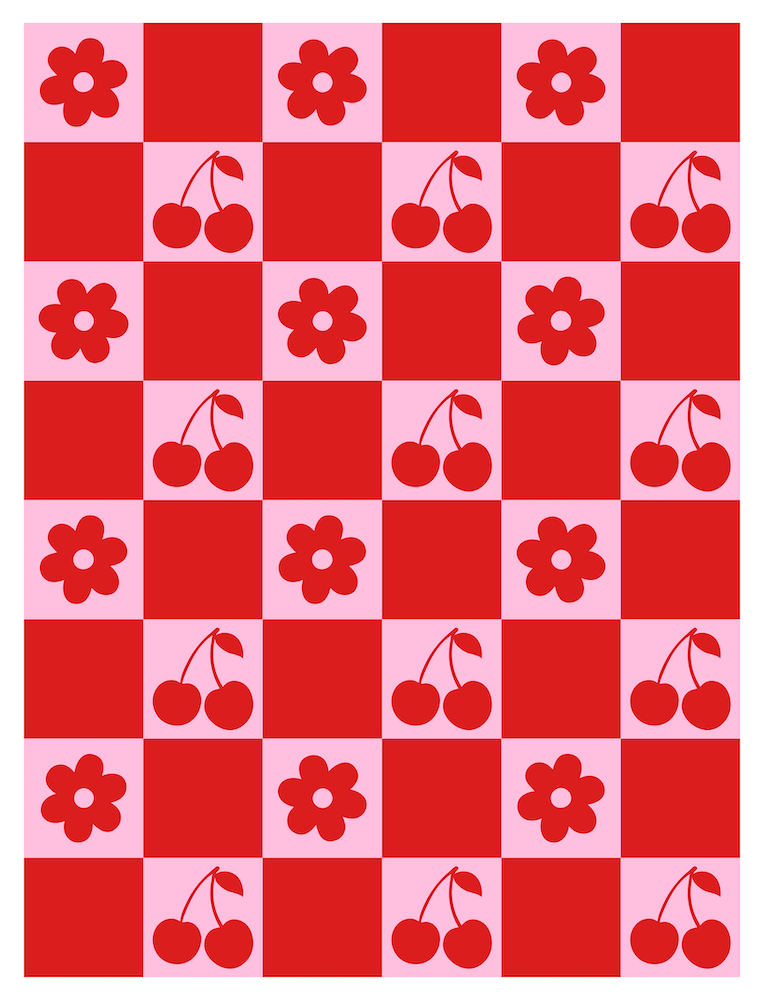 Cherry Flowers Pink and Red Checker