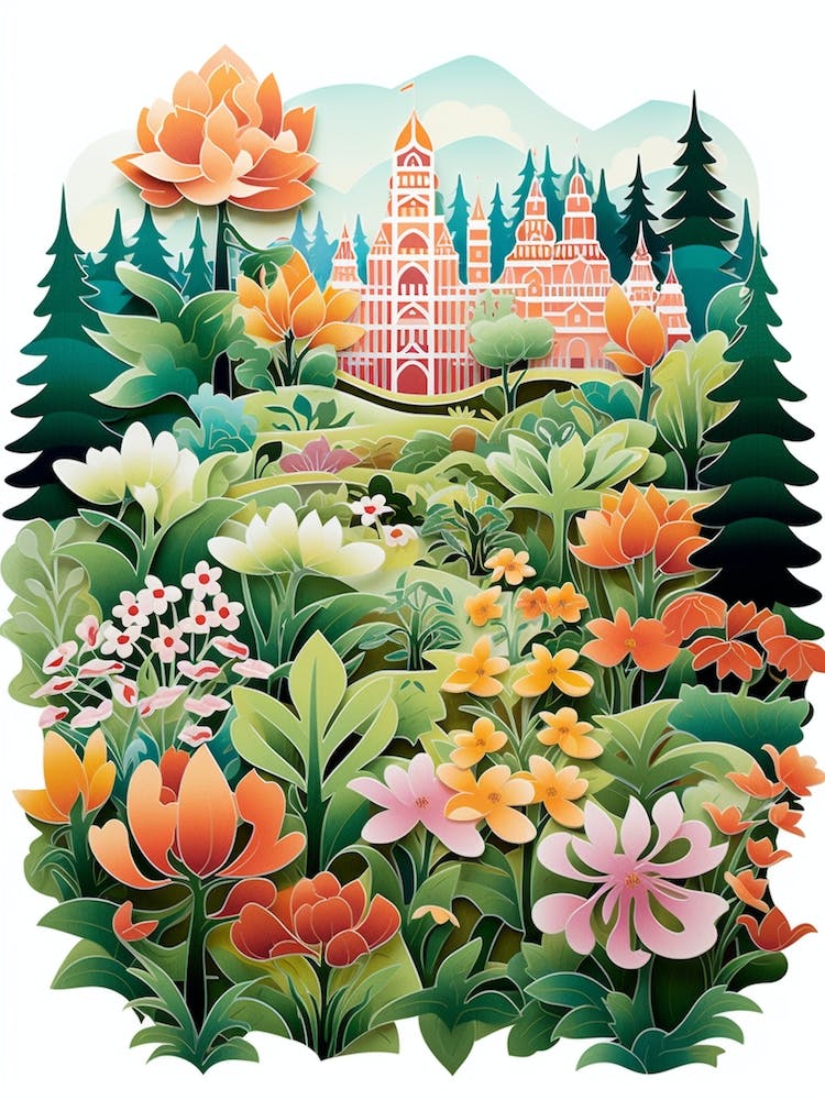 Butchart Garden Canada Modern Illustration 1