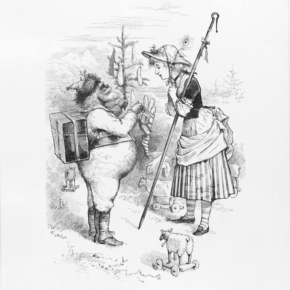 Santa Claus und Little Bo Peep Skizzen-Druck