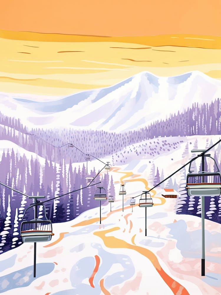 Banff Sunshine Village   Alberta, Canada, Ski Resort Pastel Colours Illustration 0
