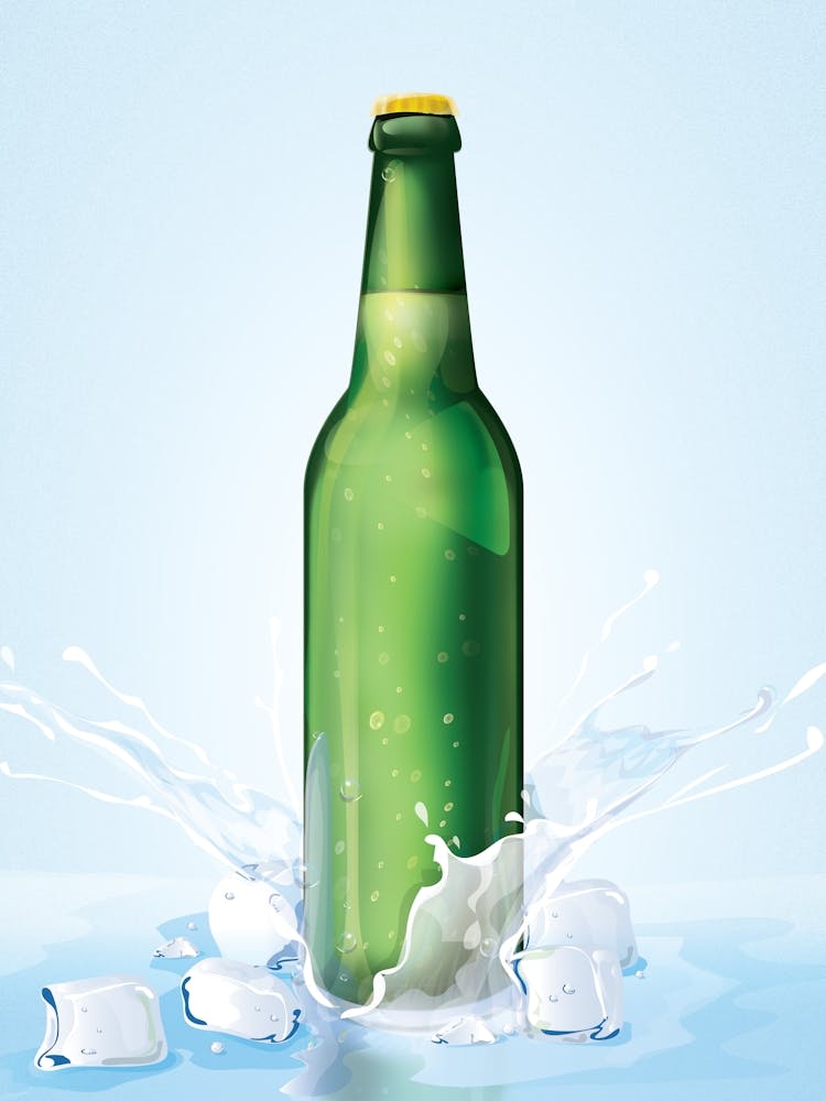 Beer Bottle With Ice Cubes