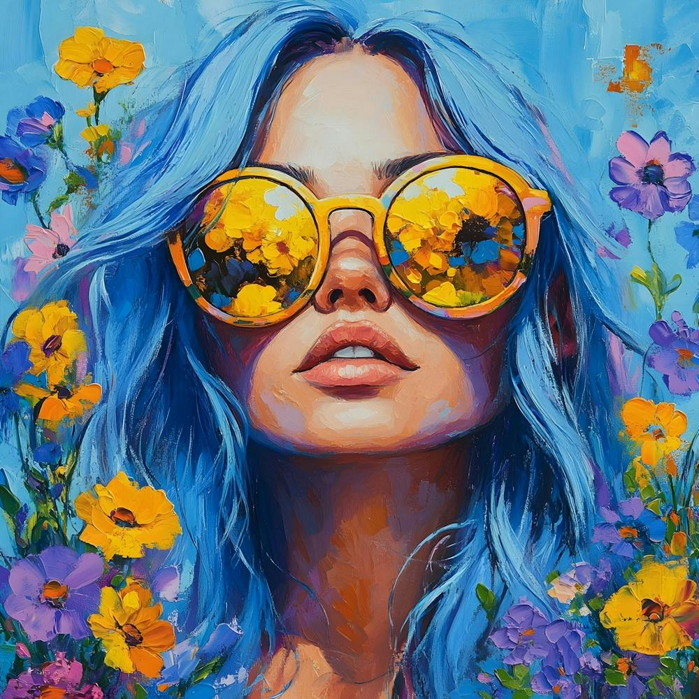 Blue Haired Woman With Flowers 1