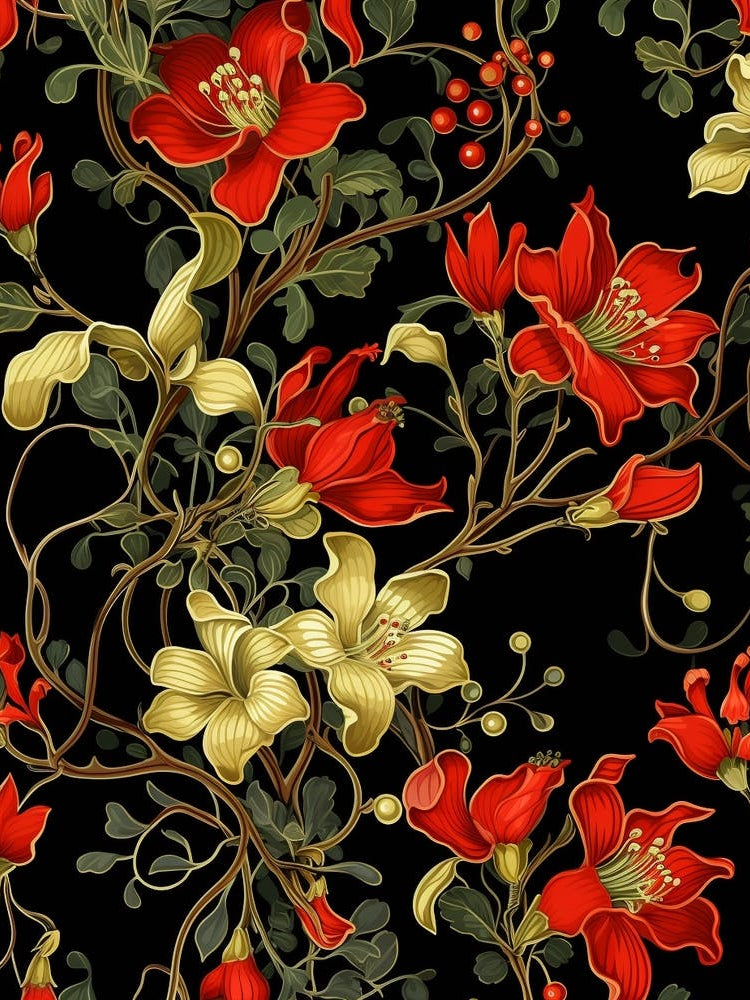 Winter Honeysuckle 2 William Morris Style Winter Florals