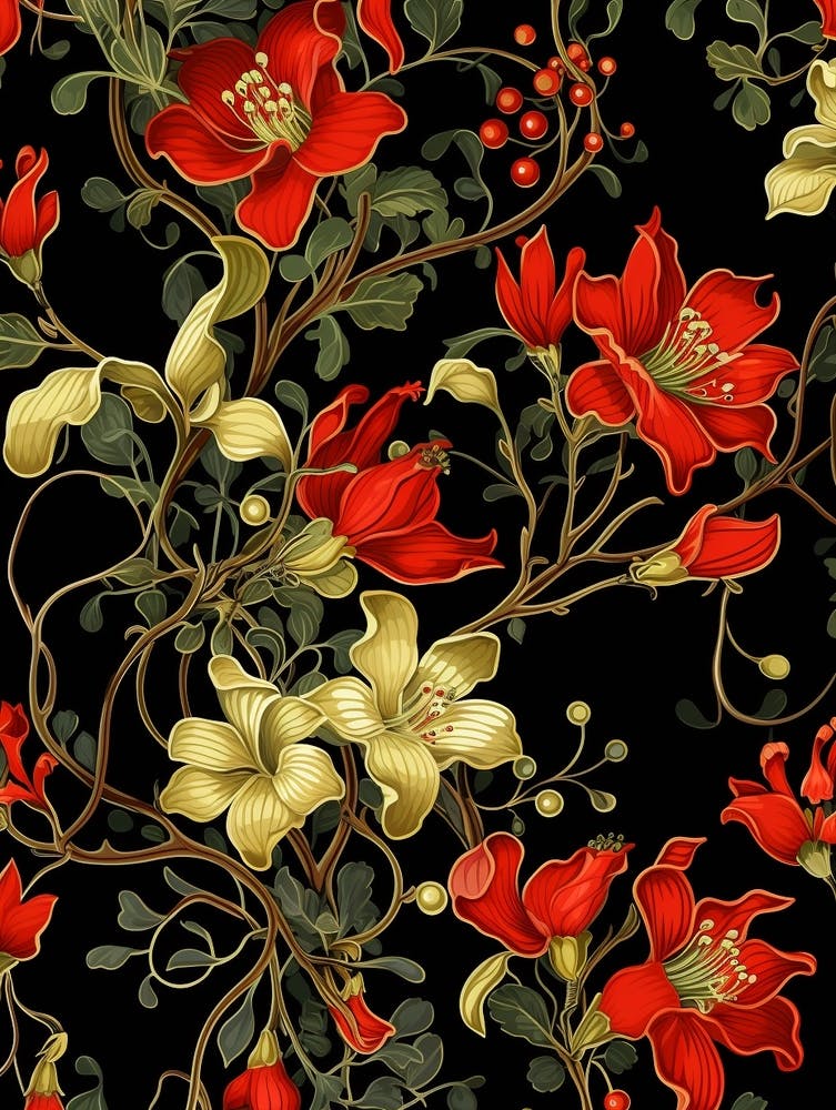 Winter Honeysuckle 2 William Morris Style Winter Florals