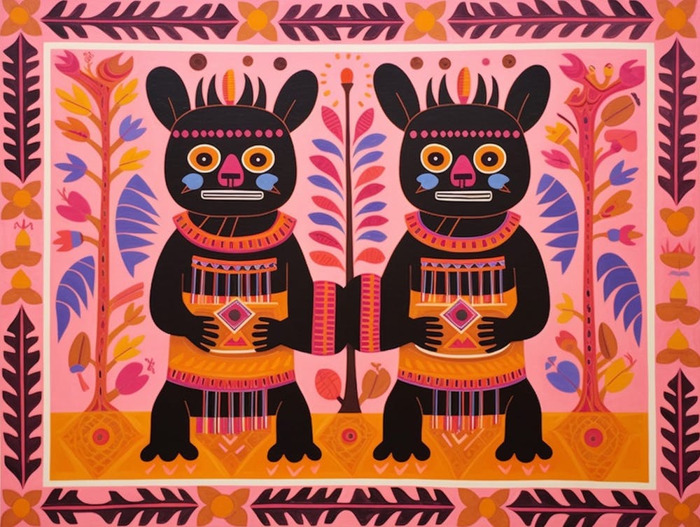 Tasmanian Devil 2 Folk Style Animal Illustration