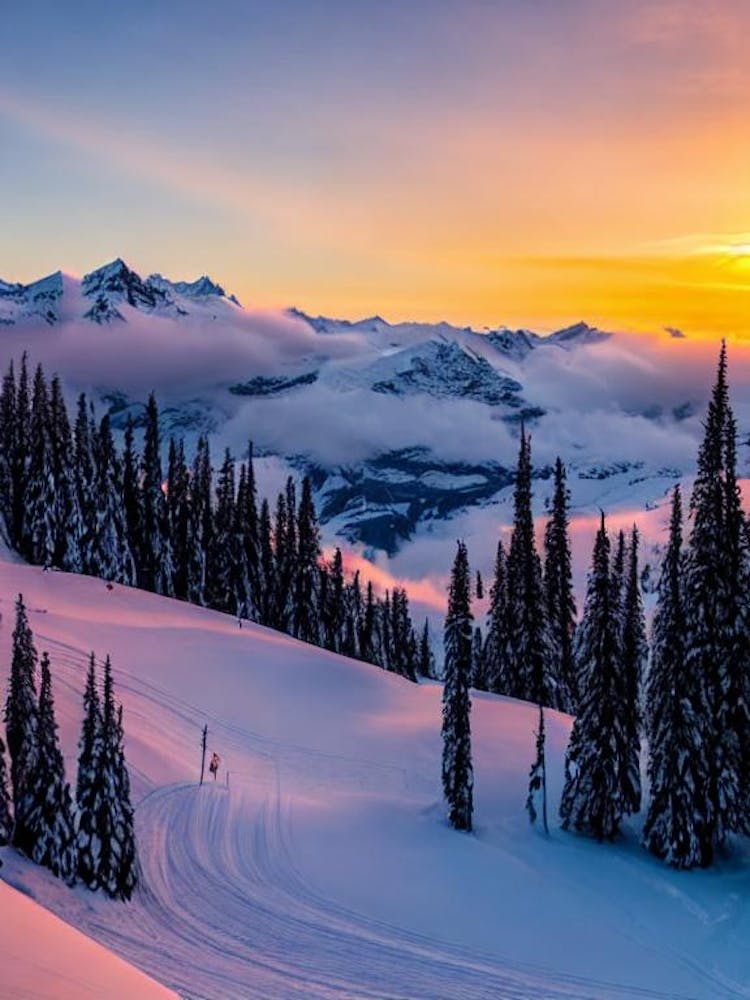 Stubaier Gletscher, Austria Sunrise Skiing Poster