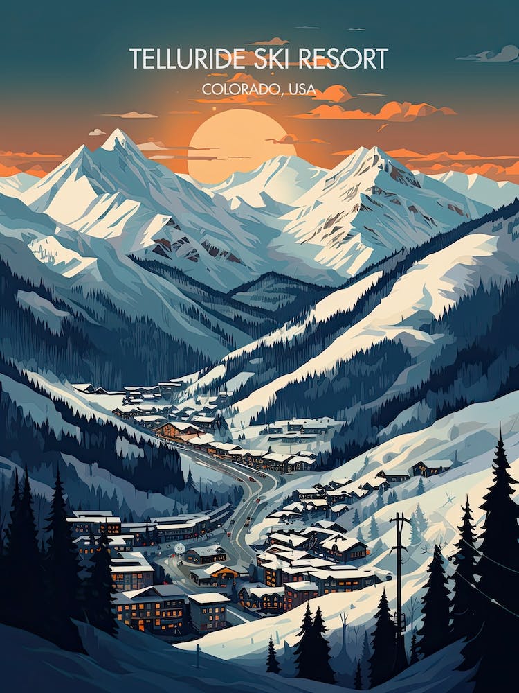 Poster Of Telluride Ski Resort   Colorado, Usa, Ski Resort Illustration 3