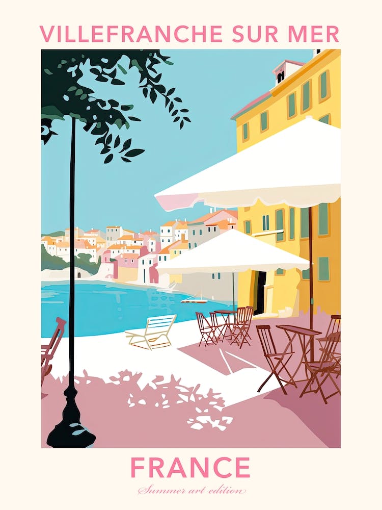 Villefranche Sur Mer, France, Flat Pastels Tones Illustration 4 Poster