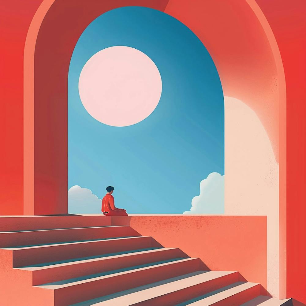 Person Sitting On Stairs