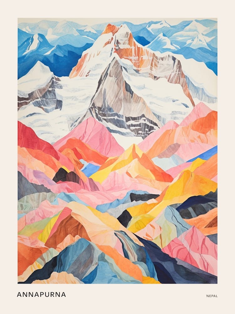 Annapurna Nepal 1 Colourful Mountain Illustration Poster
