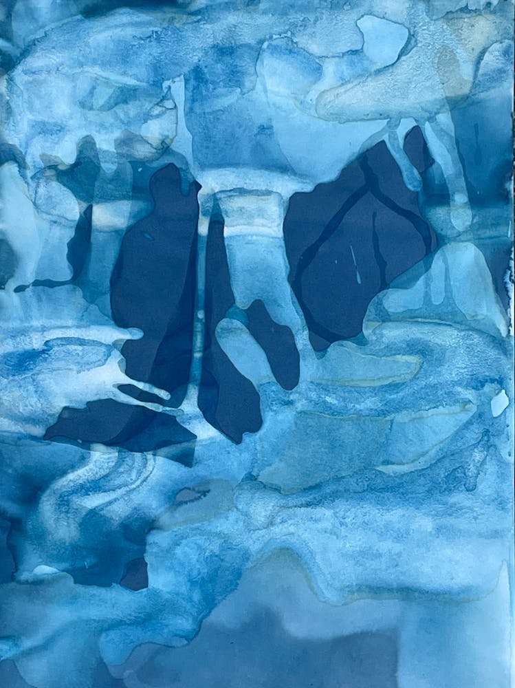 Sea Green and blue abstract Cyanotype Print 