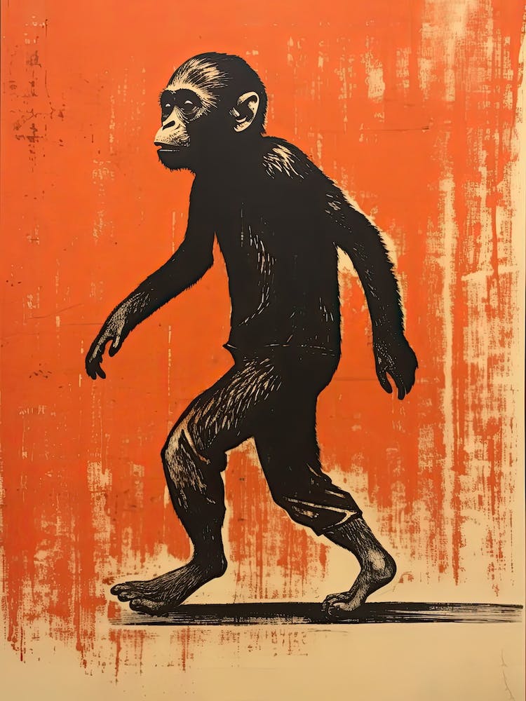 Monkey, Woodblock Animal  Drawing 1