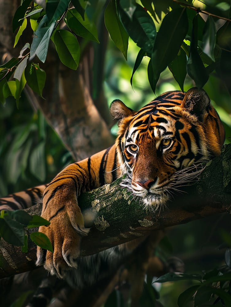 Tiger Resting In Tree