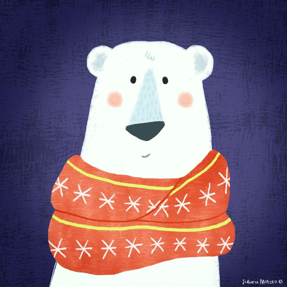Polar Bear With Scarf Square