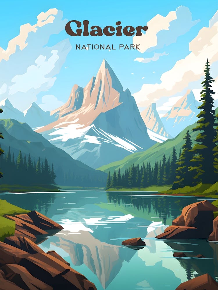 Glacier National Park Montana USA Camping Travel Art