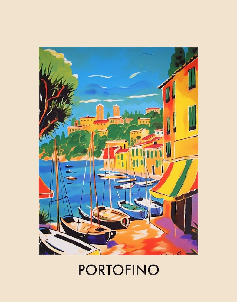 Portofino Italy 7 Vintage Travel Poster