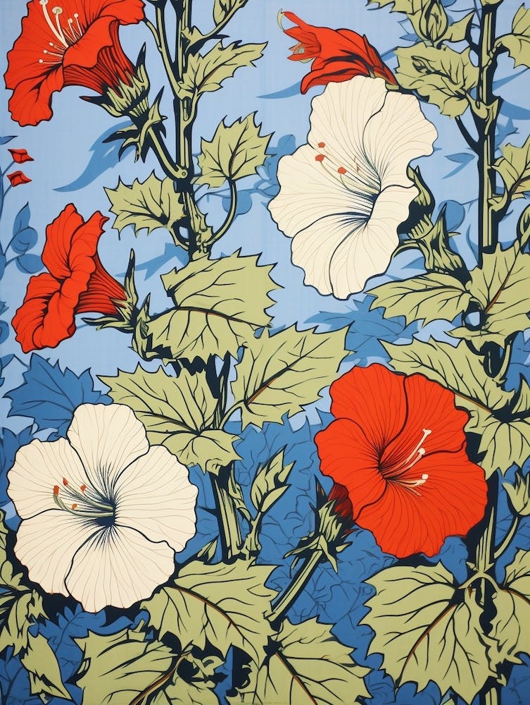 Kikyo Chinese Bellflower 3 Vintage Botanical Woodblock