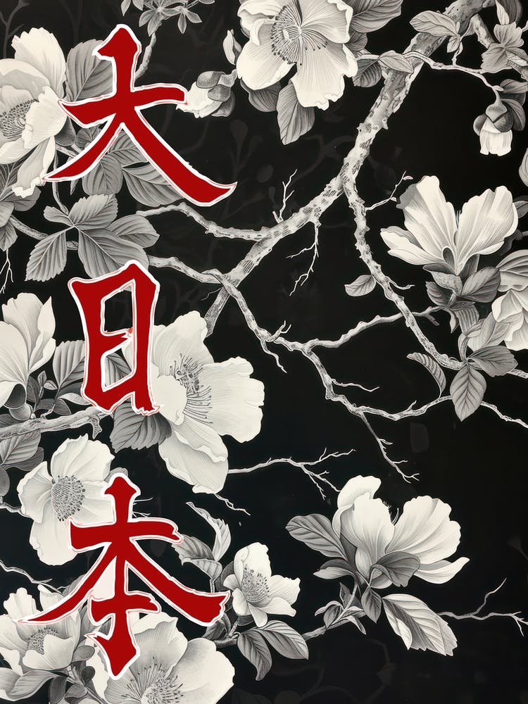 Great Japan Hokusai Poster Monochrome Blumen 11