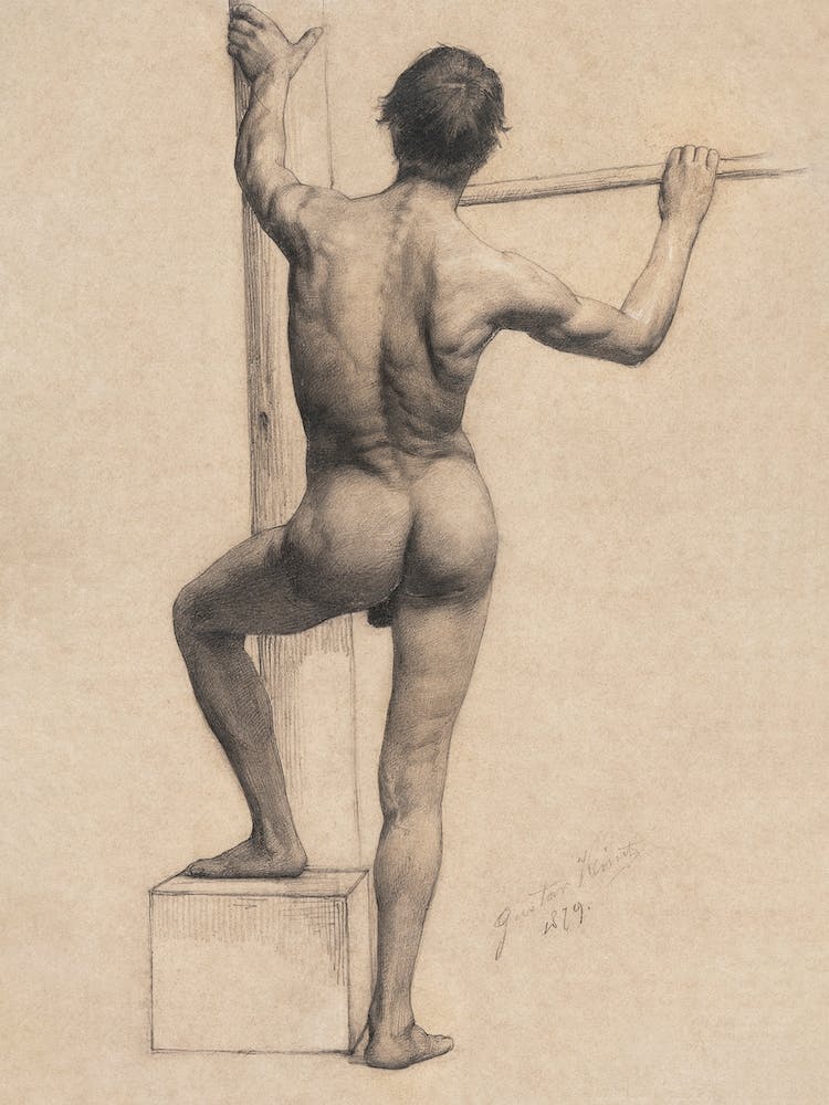 Male Nude With Left Foot On A Pedestal (1879), Gustav Klimt