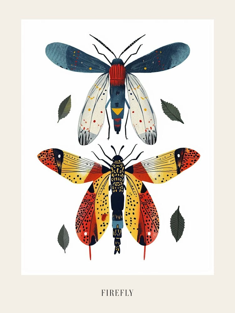 Colourful Insect Illustration Firefly 7 Poster