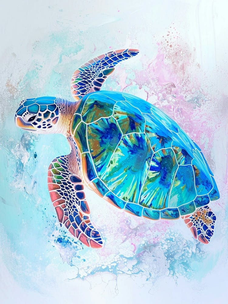 Blue Brushstroke Sea Turtle 1