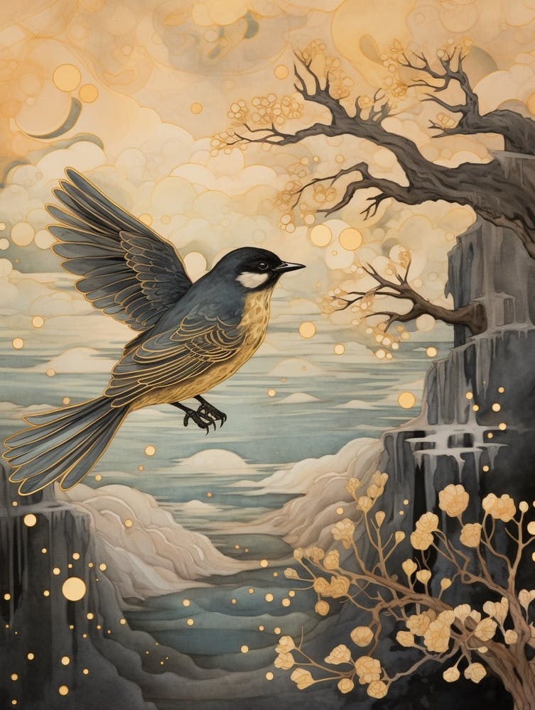Cedar Waxwing 2 Gold Detail Painting