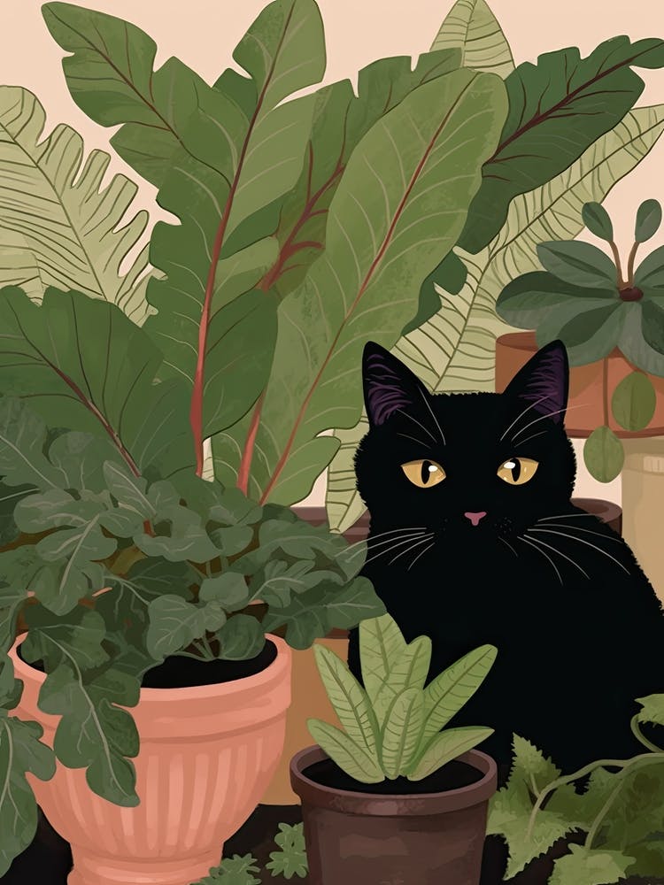 Black Cat And House Plants 12