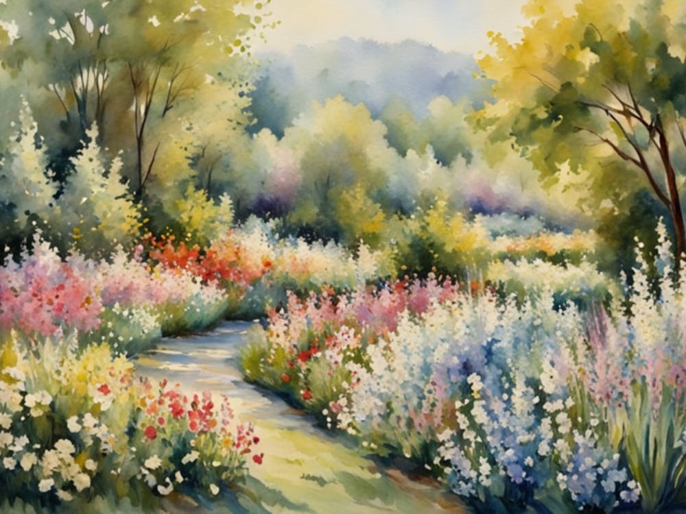 Watercolor Of A Flower Garden