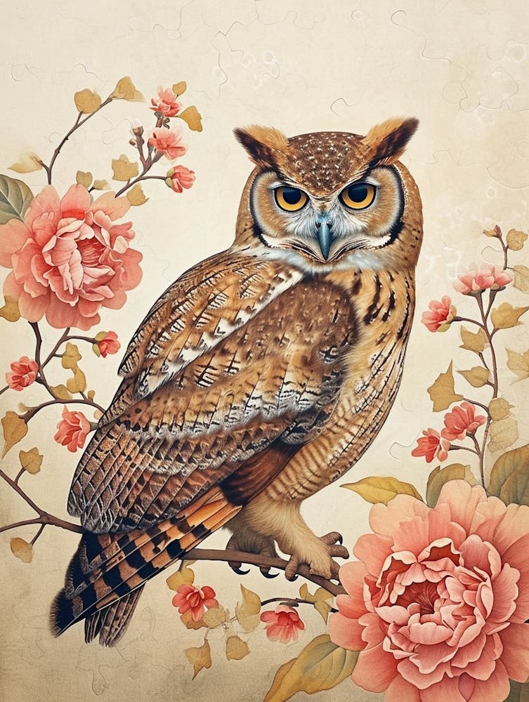 Burmese Fish Owl Japanese Painting 8