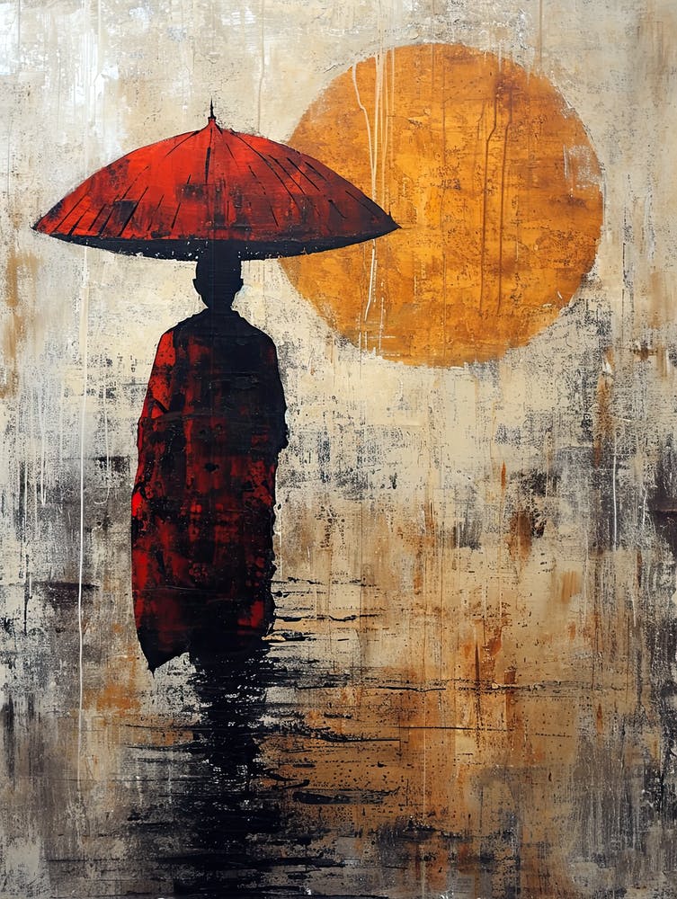 Chinesischer Mönch mit Regenschirm, Minimalismus
