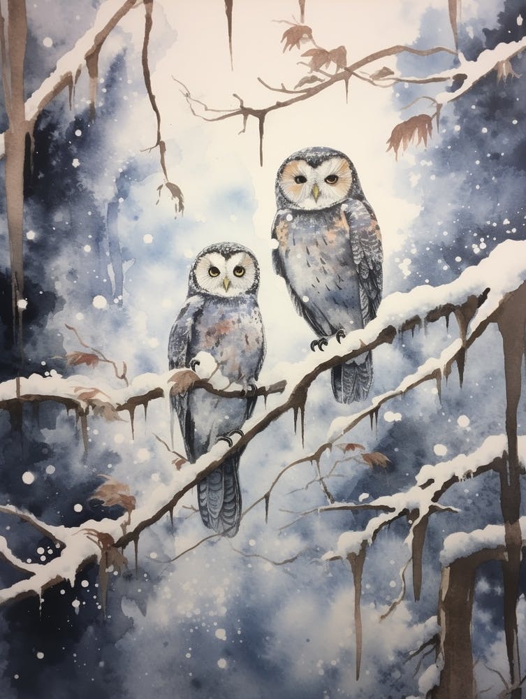 Winter Watercolour Owl 1