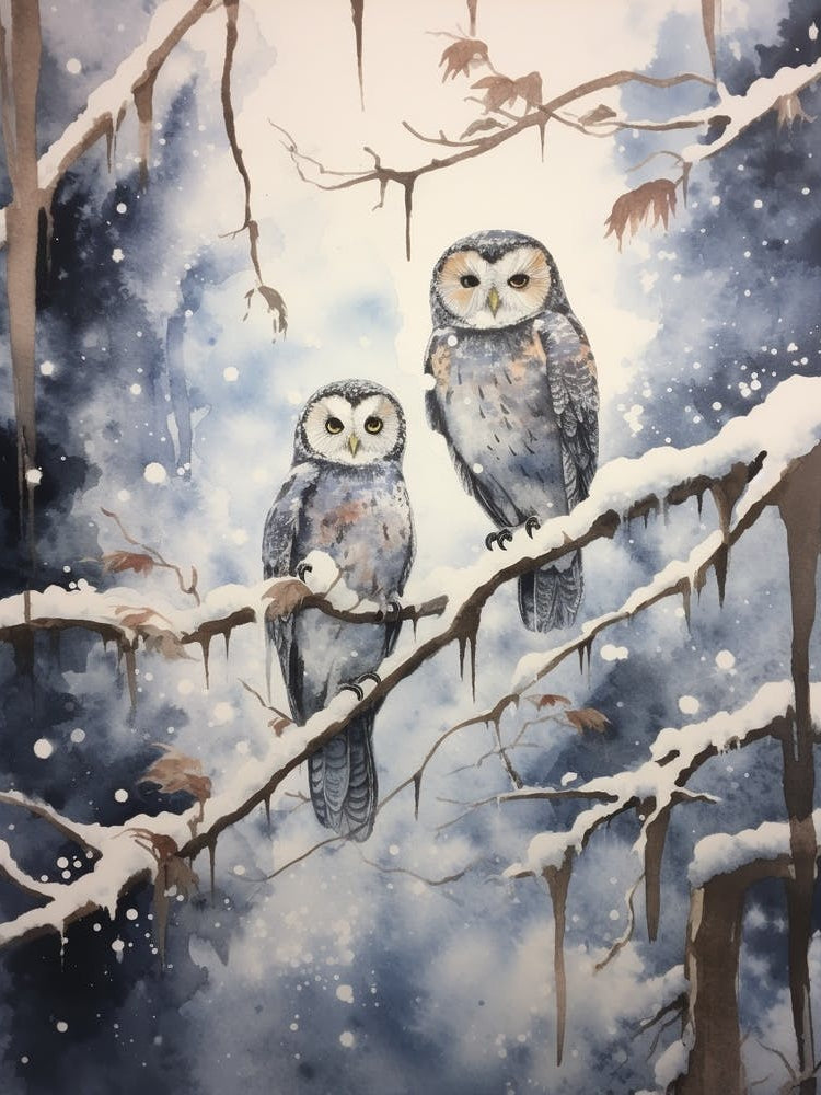 Winter Watercolour Owl 1