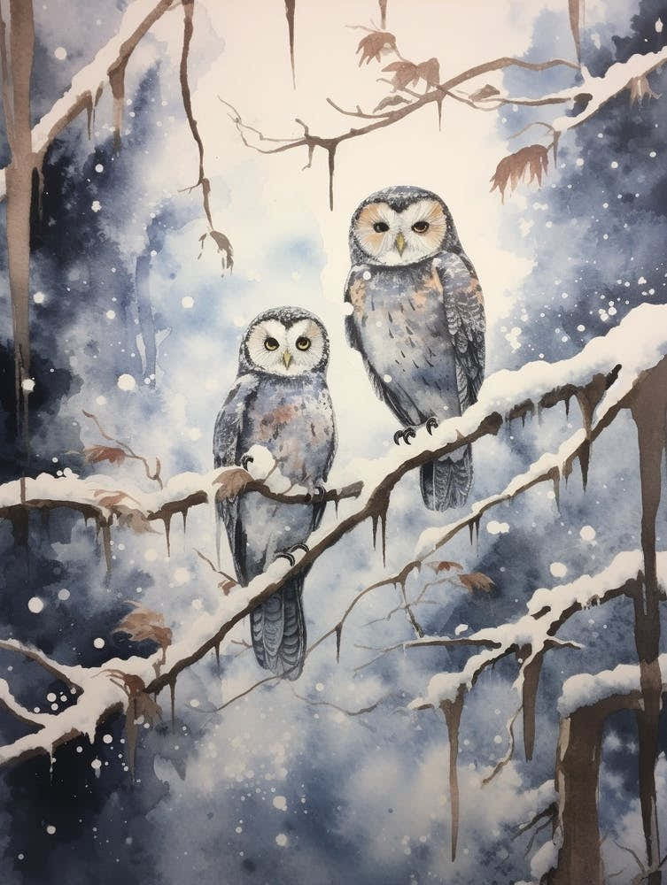 Winter Watercolour Owl 1