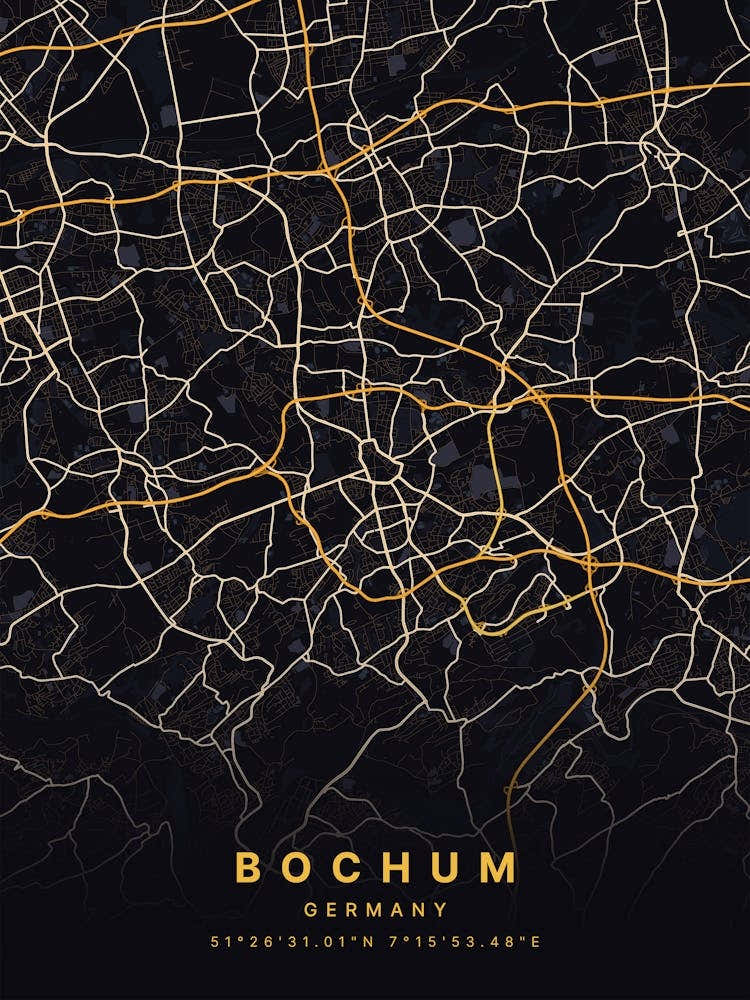 Bochum Germany Black And Gold Map