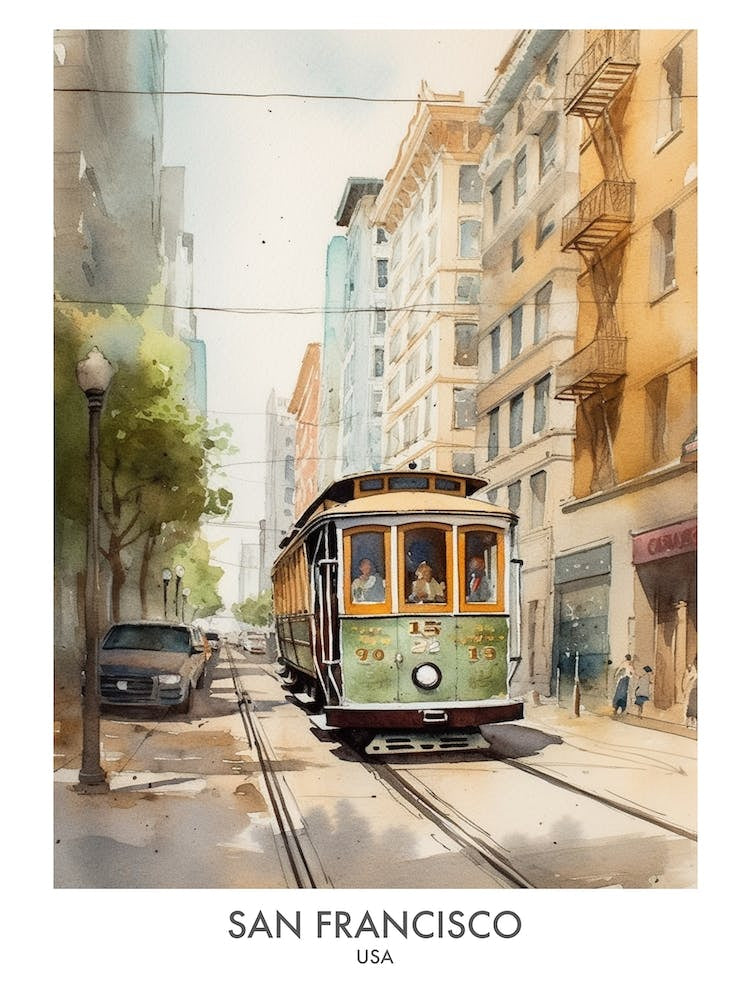 San Francisco Usa Watercolour Travel Poster 1