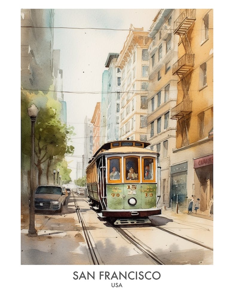 San Francisco Usa Watercolour Travel Poster 1