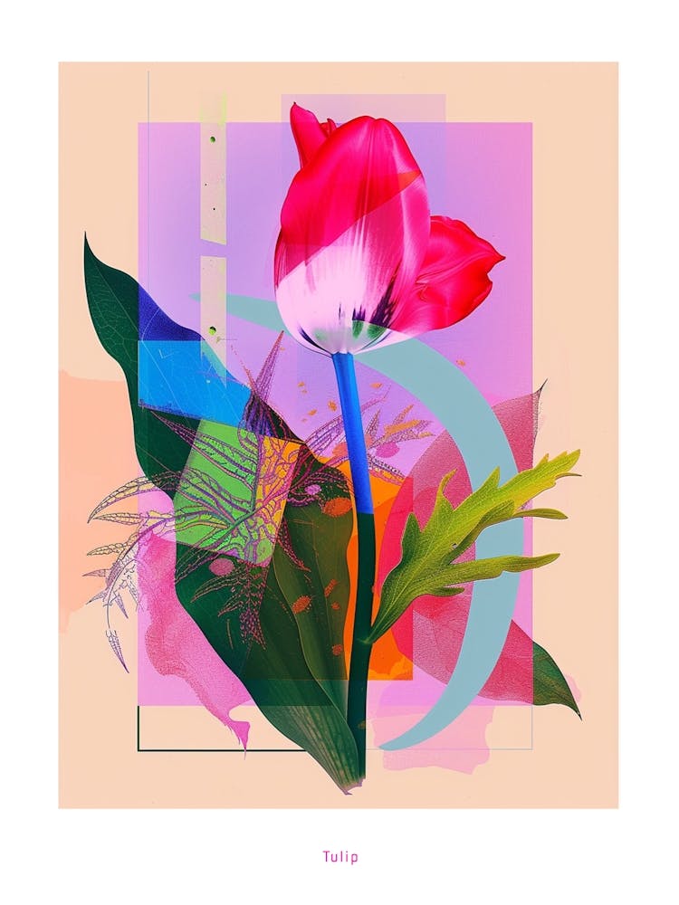 Tulip 2 Neon Flower Collage Poster
