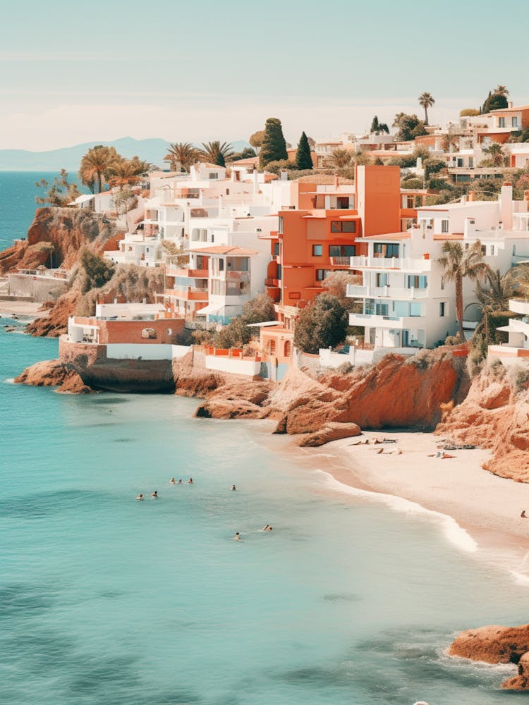 Cala De Mijas Beach Costa Del Sol Spain Mediterranean Style Illustration 1
