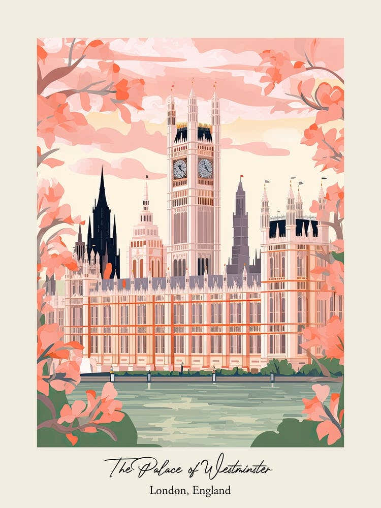 The Palace Of Westminster   London, England   Cute Botanical Illustration Travel 3 Poster